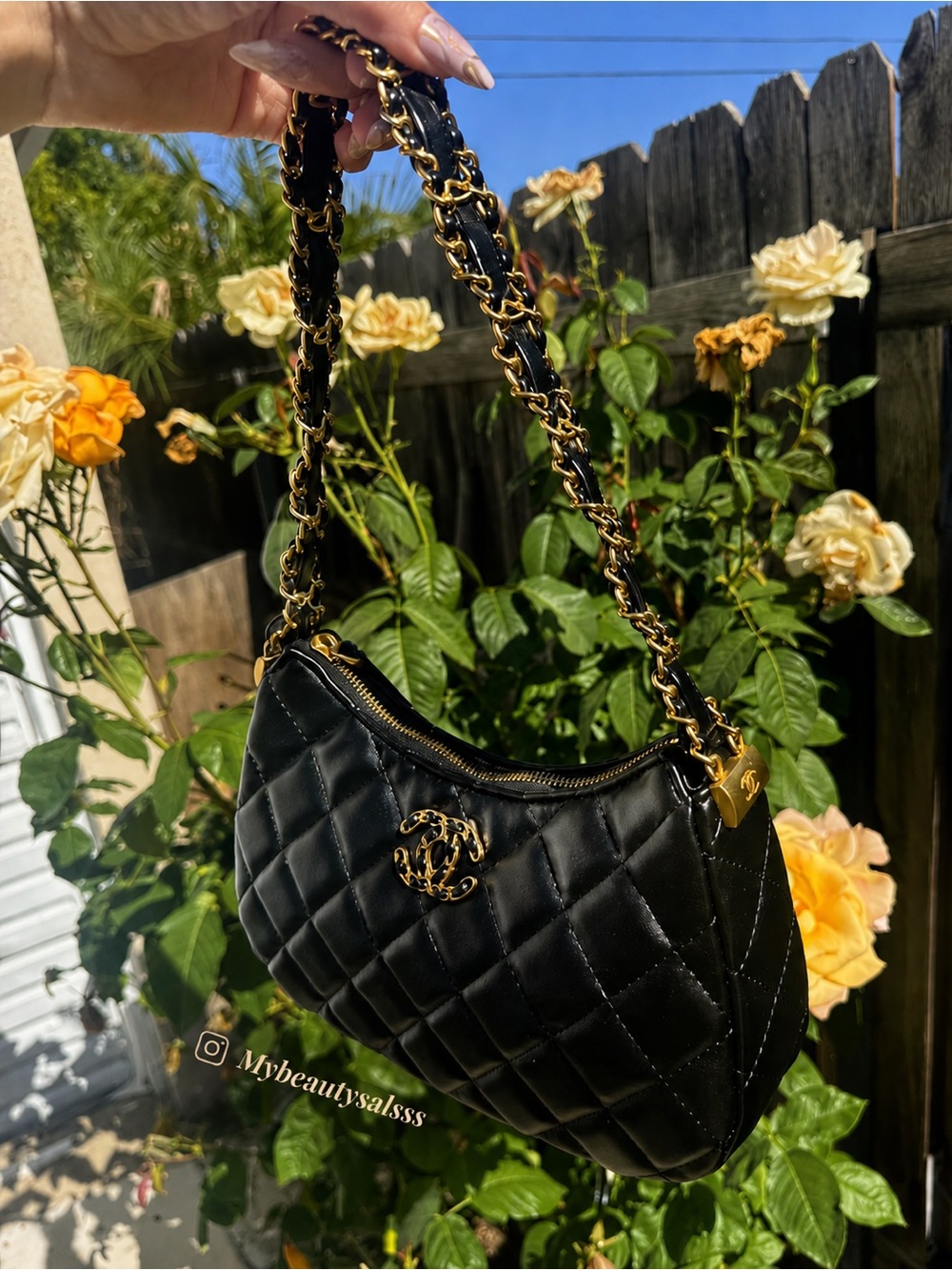 Black Quilted Chain-Handle Shoulder Bag